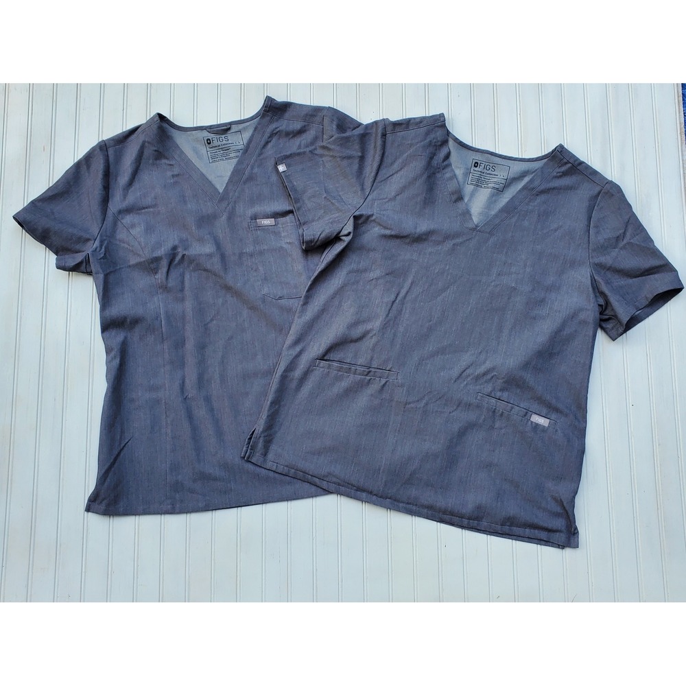 FIGS Technical Collection Scrub Tops Set of 2 Heather Charcoal Grey Womens L